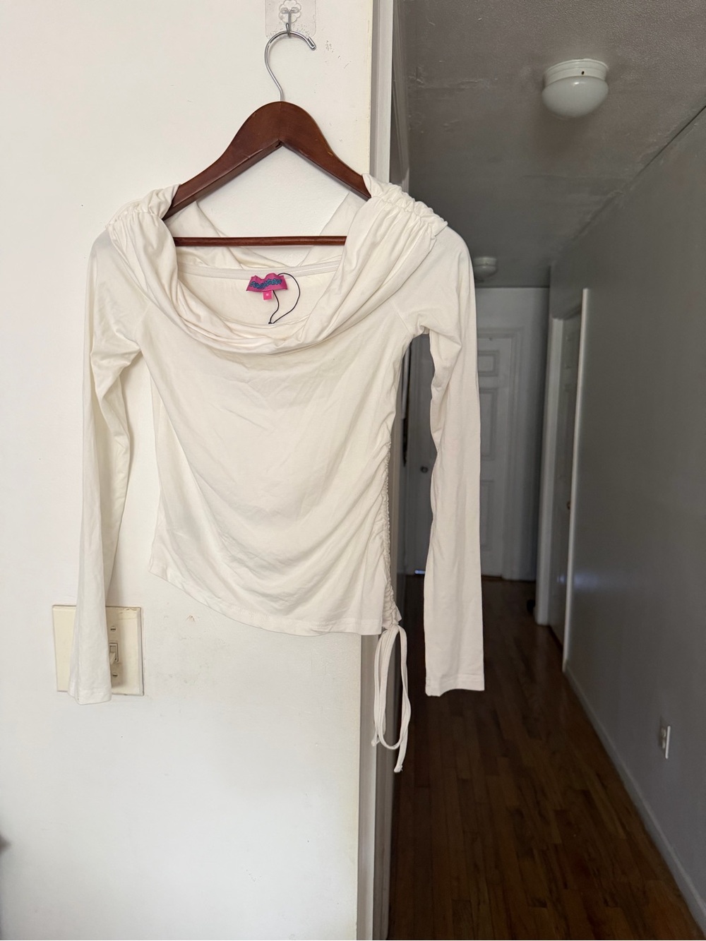 Edikted Cream Off-Shoulder Long-Sleeve Top with Side Tie